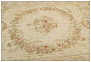 Free SHIP Antique Style Aubusson Rug Pastel Beige Cream Vintage French 