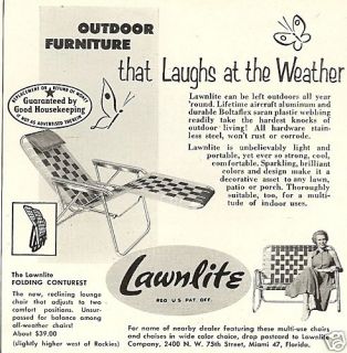 1954 Vintage Lawnlite Lawn Furniture Chair Ad Print 50s