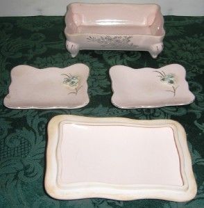   Hand Painted Japan Porcelain Cigarette Box with 2 Ashtrays