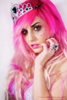AUDREY KITCHING Layered Hot Pink Neon Baby Hair Scene Queen Emo Long 