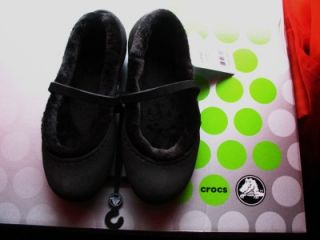 Crocs Nanook Girls Shoes w Faux Fur Black Mary Jane J