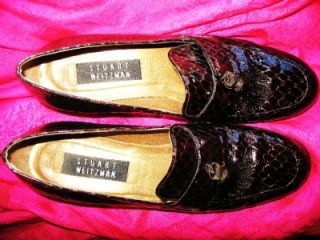 Stuart Weitzman Shoes Brown Croc Loafers w Tassels s 7W 37 Made in 