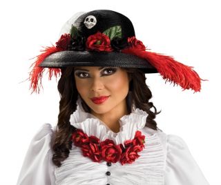 Black Day of The Dead Halloween Costume Skull Roses Hat