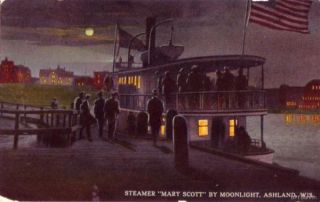   used 1914 postcard titled steamer mary scott by moonlight ashland wis