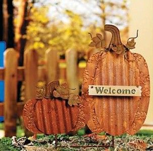   Pumpkins Welcome Metal Yard Stake Outdoor Fall Decoration New