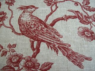 Auvergne Red Grey Linen French Designer Fabric Birds