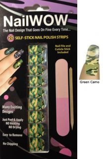 Nailwow Green Camo Design 20 Nail WOW Self Stick Nail Polish Strips 