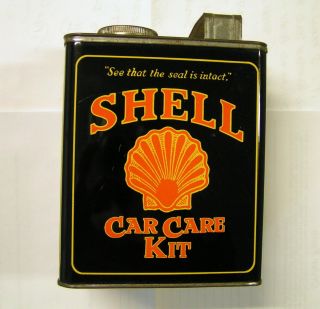 SHELL Car Care Kit Tin Metal Can Sign   Gas & Oil Collectible
