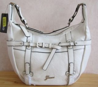nwt guess avera white faux leather hobo handbag
