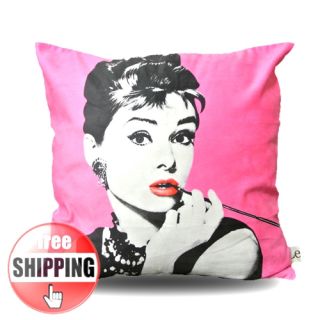 Modern Pink Print Audrey Hepburn Picture Pop Art Pillow Case Cushion 