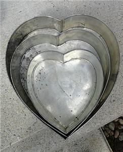 VINTAGE HEAVY HEART TIN CAKE PANS DIFFERENT SIZES