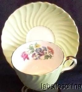 Aynsley Teacup Saucer HPT Spring Floral and Tulips Inside Pastel Green 