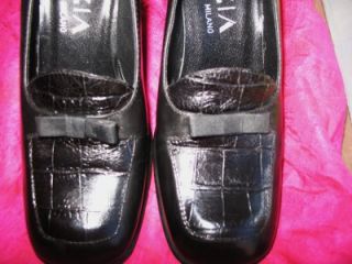 Krizia Milano Shoes Black Loafers Leather Crocks w Bow s 5 5M 35 5 