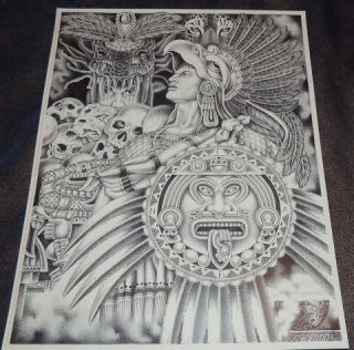 Aztec Warrior Chicano Tattoo Prison Art Flash Lowrider 11 w x 14 L 