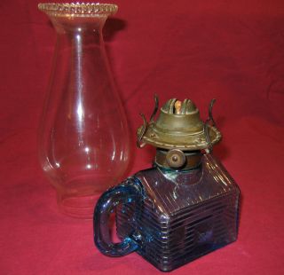 Antique Atterbury Log Cabin Oil Lamp Finger Lamp pre 1900 w Original 