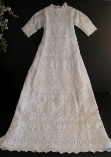 SUPERB AYRSHIRE Embroidered Whitework Lace Baby Christening Gown c 
