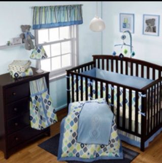 NWT Baby Boom Collection Mosaic Boy BLUE Infant 4 piece bedding set 