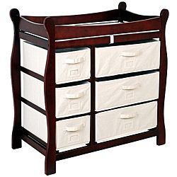 Baby Diaper Changing Wood Table w/ 6 Drawer Baskets Safety Rail Fast 
