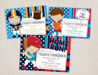 Sports Themed Boys Birthday Party Invitations Printed w Envelopes 3 