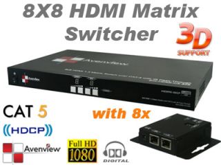 by 8 8 8 8x8 HDMI Matrix Switch w 3D Over Single CAT5 Cat6 IR Pass 