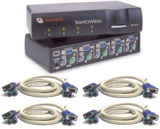 Avocent Cybex SwitchView 4 Port KVM Switch 4 Cables