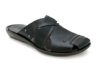 Bacco Bucci Mens Teemu Black Italian Calfskin Casual Slides Sandals 