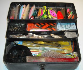 Vintage Union tacklebox full of salmon plugs lures flashers downrigger 