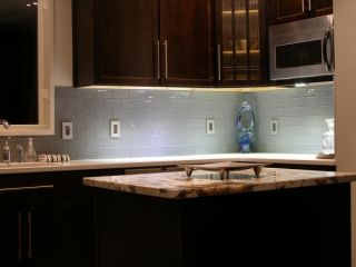 Ocean Glass Subway Tile Kitchen Backsplash