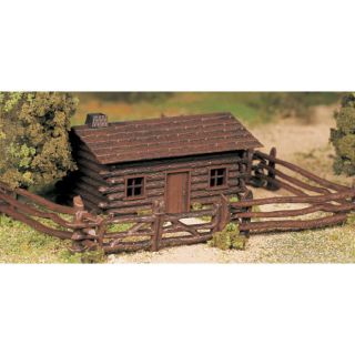 Bachmann 45982 O Scale Plasticville Log Cabin with Fence Snap Kit New 