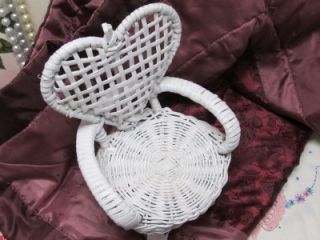White Heart Shaped Back Wicker Chair Decor Shabby Cottage Chic Garden 
