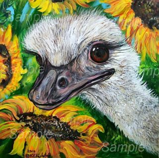   Sunflower Painting Wildlife Zoo Big Bird Kasheta Tkasheta Art