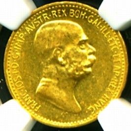 1909 AUSTRIA GOLD COIN 10 CORONA VARIETY NGC CERTIFIED GENUINE GRADED 