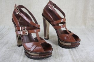 Brian Atwood Teatro High Heel Platform Sandals Brown Leather Size 