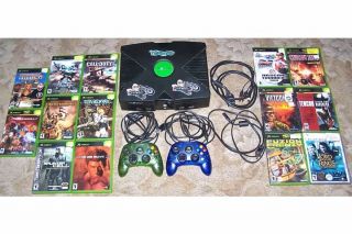 XBOX VIDEO GAME CONSOLE + 2 CONTROLLERS + 14 GAMES Lot System