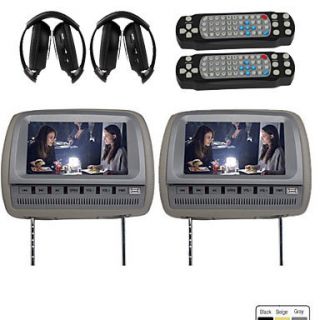   Grey Headrests Auto Video Car DVD Player SD USB Headphone