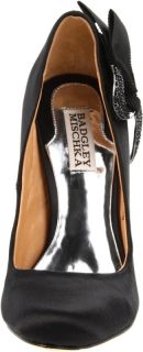 New Badgley Mischka Black Satin Guda Side Bow Diamond Heels Pumps Glam 