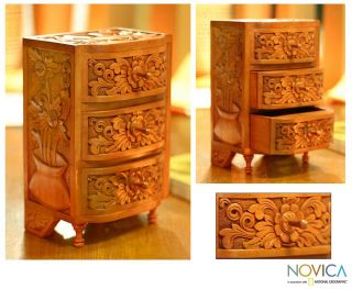Paradise Bali Handcarved Wood Chest Drawers Jewelry Box