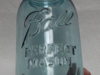 Antique Vintage Ball Mason Canning Jar, Aqua Blue Glass   Quart 