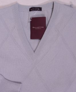 Ballantyne Sweater $990 Gray 100 Cashmere V Neck Jumper Large 52E New 