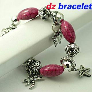   Cute Red Stretch Flat Round Beads Craft Dangle Bangle Bracelet
