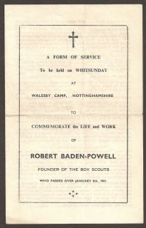 1941 Boy Scout Service Sheet Baden Powell Nottingham