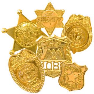 New 6 PC Police Badge Gold Pretend Play Sheriff Special Agent Toy Set 