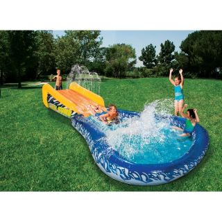 Kid Inflatable Banzai Backyard Water Slip N Slide w Raft with Ramp 