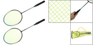 Pair Green String Net Metal Shaft Badminton Rackets Racquets