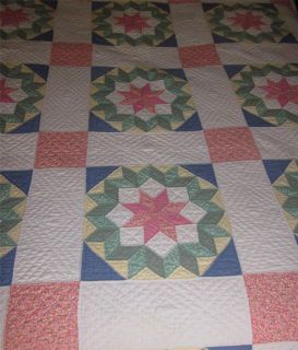 Excellent Early 1900s Hand Stitched Twin Sized Star Quilt