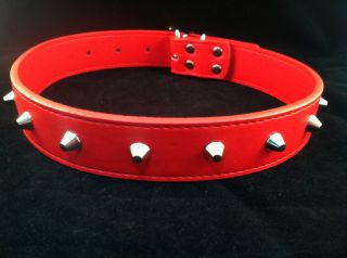 Large Dog Collar 24 inch Red Leather with Raised Studs
