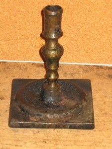   Spanish Brass Candlestick Great Early Baluster Form Square Base