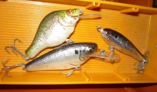 Lot of 3 Old Vintage Bagley Fishing Lures Crappie, Small Fry,Finger 