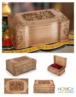 Eternal Ivy India Carved Walnut Wood Jewelry Box Art