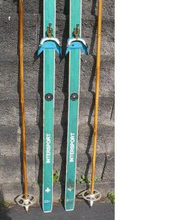 Vintage Set Wooden 79 Hickory Skis Bamboo Poles